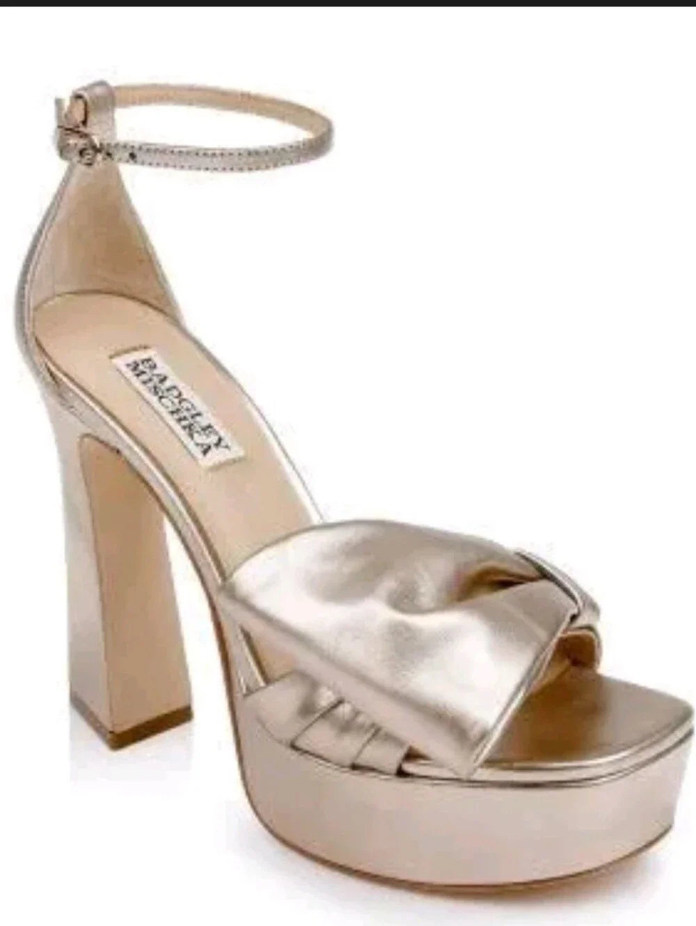 Badgley Mischka Alora Metallic Gold Bow Platform Sandals Size 9